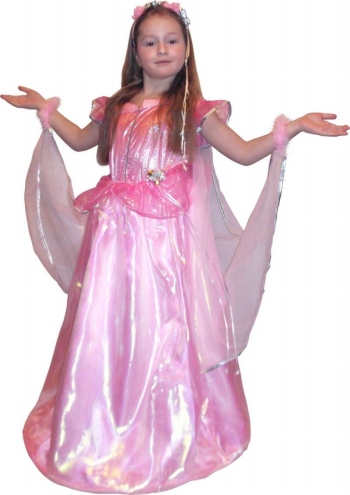 Детский карнавальный костюм Принцессы-Феи, розовая цветочная фея фирмы Snowmen, артикул Е70826 . Роскошное нарядное бальное платье со шлейфом, браслетами из пуха, в комплекте ободок с атласными лентами и цветами.  Платье Авроры из мультфильма Диснея 