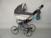 Классическая кукольная коляска на больших колесах рама хром, люлька экокожа и ткань лен и плащевка, коляска для кукол люлька артикул 10-luxe Ecobaby Luxe