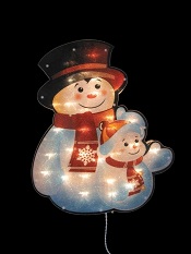 Новогодняя электрогирлянда-панно блестящее снеговик со снеговичком 0.37х 0.45 м, 30 светодиодных ламп. LED, белый кабель 1. 5 м до розетки, артикул Е96355
