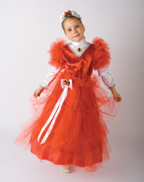 Детский карнавальный костюм Красавица, Бусинка, Ягодка, красное бальное платье на 7 - 10 лет фирмы Шампания артикул Н68481