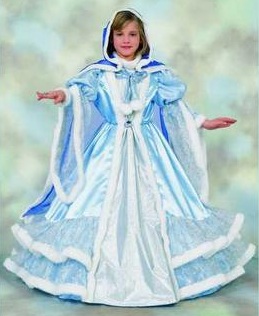 Костюм Снежной королевы. Детский карнавальный костюм,  в комплекте голубое длинное платье, накидка с капюшоном, артикул Н69969, фирма Шампания, на 4-10 лет 