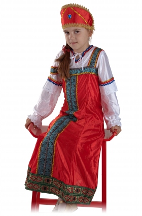 Дарьюшка, русский-народный костюм красный, 7-8 лет