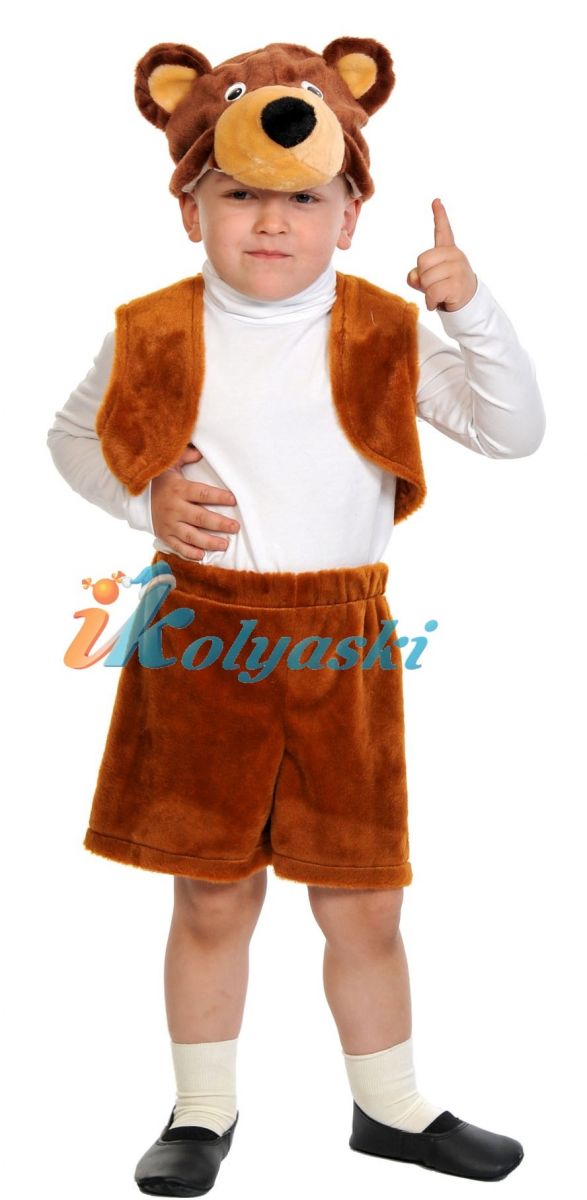 Костюм Бурого медведя Лайт, костюм Бурого медведя, костюм Бурого мишки плюш, размер единый, рост 92-122 см, на 2-6 лет. В комплекте: шорты, жилет, шапка