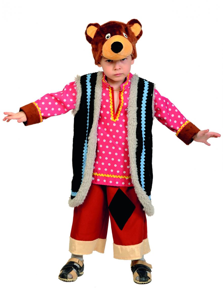 Детский карнавальный костюм Михаил Потапыч, костюм медведя бурого, костюм мишки Михайл Потапыч на рост 98-134 см, на 3-7 лет.  В комплекте шапка-маска, рубаха с жилетом, бриджи