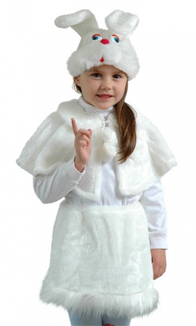 Костюм Зайца для девочки, костюм Зайки для девочки. Детский карнавальный костюм Зайка белая для девочек, ЗАЙКА БЕЛАЯ ДЕВОЧКА МЕХ ОСТРОВ ИГРУШКИ КАРНАВАЛИЯ