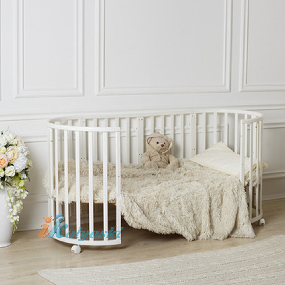 Детская круглая кроватка для новорожденных, круг-овал, кровать детская Incanto MIMI 7в1 , кровать, манеж, стол и 2 стула, спальное место круга люльки - 75х75 см; овала кровати - 125х75 см, цвет венге