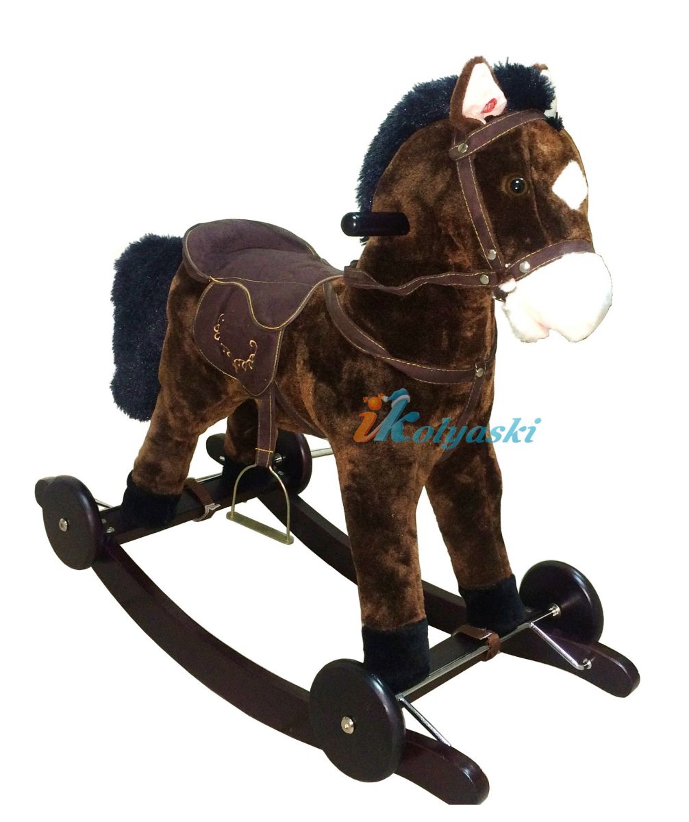 лошадка-качалка-каталка на колесах 79822 гнедая с черной гривой,  гнедая с черной гривой
