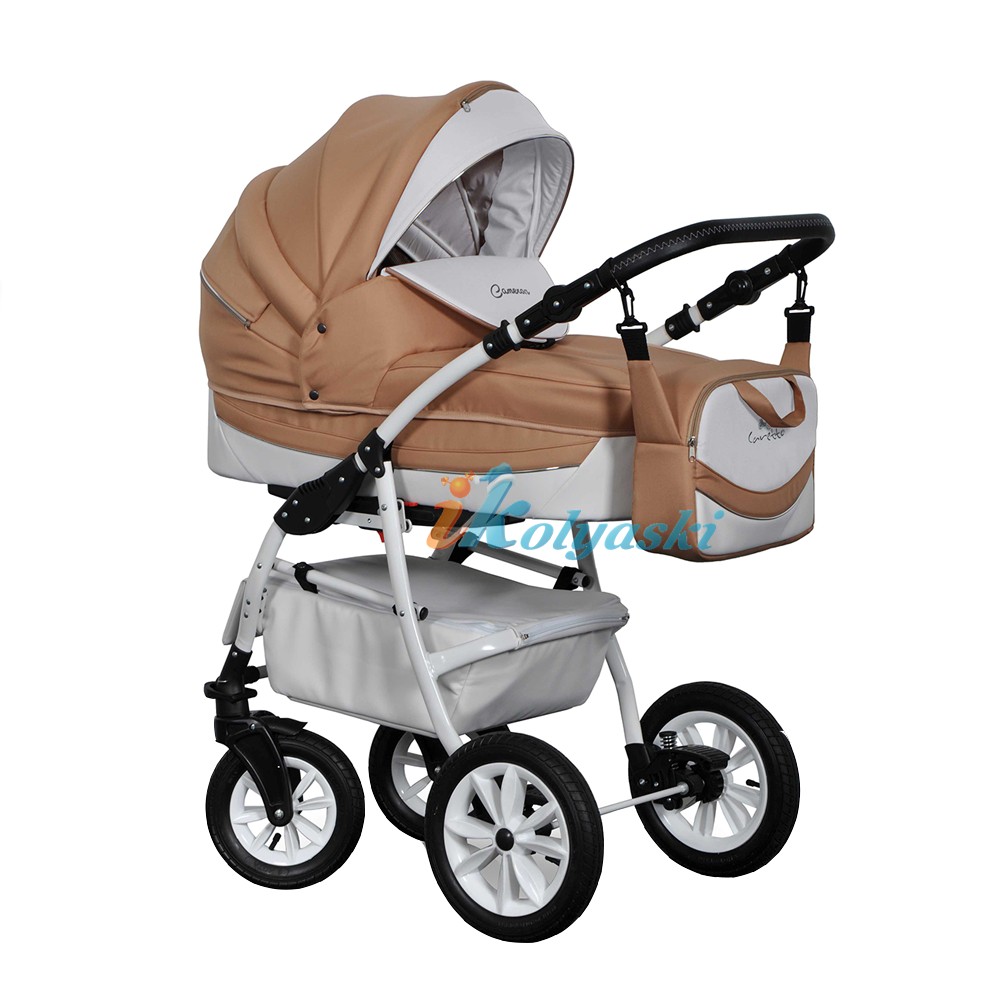 Детская коляска 3 в 1 с автокреслом для новорожденных Cameron Caretto Кэмерон Каретто, новинка, много расцветок, комбинированная: ткань и эко-кожа. Цвет 02