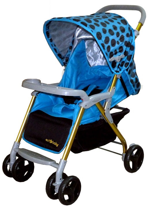 Ecobaby Eden 4 Seasons - Экобейби Эден всесезонный - детская легкая прогулочная коляска с конвертом, с колпаком до бампера, цвет бирюзовый в горох, на золотой раме