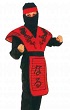 Детский карнавальный костюм Ниндзя Красный Дракон, на 4-6 лет,  рост 110-120 см, фирмы Snowmen артикул Е3390-1. В комплекте костюма Ниндзя:  рубаха, брюки, пояс, красный фартук-доспех с иероглифами, шапка-маска на голову, лента на голову