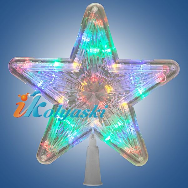 Новинка! Электрогирлянда Звезда-наконечник, верхушка на елку, размер звезды 24 см, 30 светодиодных ламп LED многоцветных, 8 режиов мигания, белый шнур до розетки 3 м, артикул Е96349, фирма Snowmen, упакована в коробке