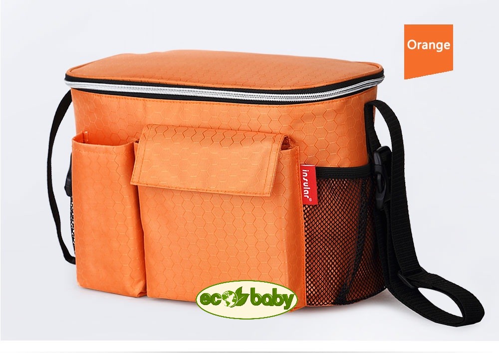 Термосумка для детской коляски, сумка для мамы на коляску Ecobaby, модель Insular, артикул ЕС-002, цвет Orange - Оранжевый. Новинка. Держит температуру напитков 4 часа. Удобна круглый год. Размер 31х16х20 см.