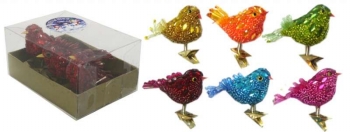 Новогодний набор елочных игрушек из 3-х птичек на прищепке, 3,5х7х4 см, 6 цветов, артикул Е70603, фирма Snowmen, Канада