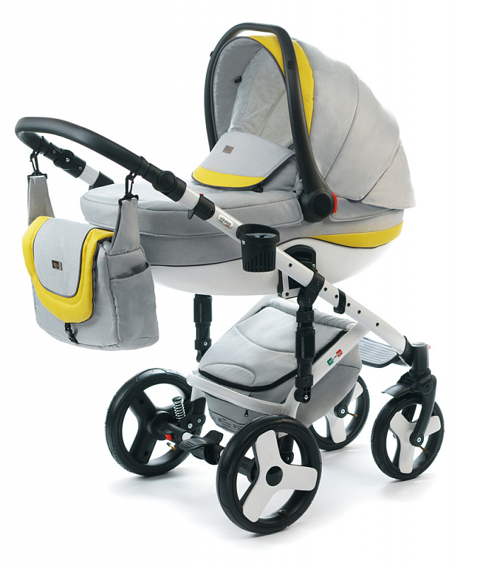 Детская коляска для новорожденных  3 в 1 на поворотных колесах, с автокреслом группы 0+ Vikalex Tasso, Италия, цвета разные, артикул: 76184, цвет Light Grey