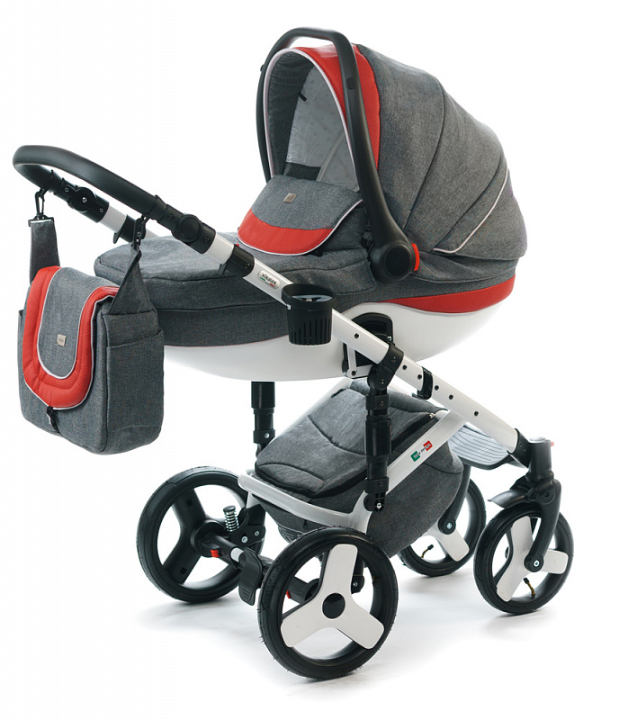 Детская коляска для новорожденных  3 в 1 на поворотных колесах, с автокреслом группы 0+ Vikalex Tasso, Италия, цвета разные, артикул: 76184, цвет Linen Grey