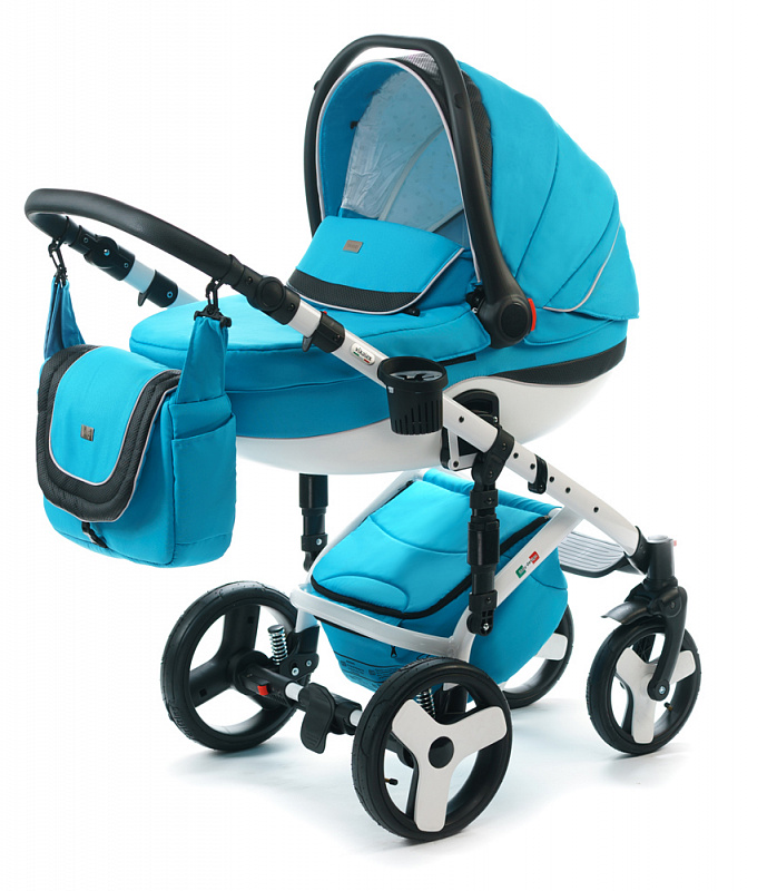 Детская коляска для новорожденных  3 в 1 на поворотных колесах, с автокреслом группы 0+ Vikalex Tasso, Италия, цвета разные, артикул: 76184, цвет Ocean