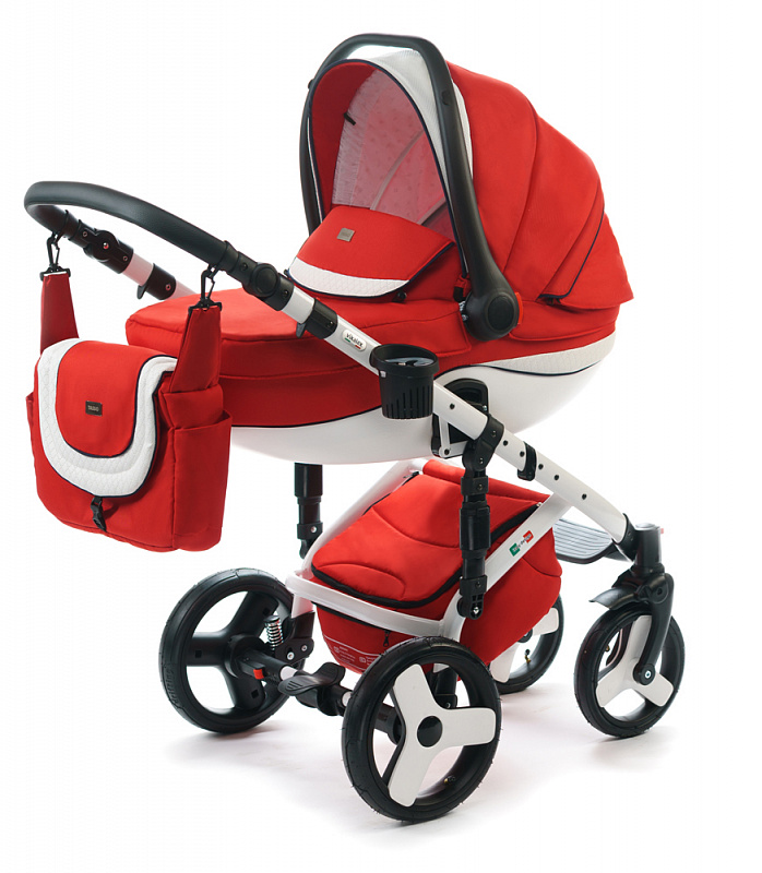 Детская коляска для новорожденных  3 в 1 на поворотных колесах, с автокреслом группы 0+ Vikalex Tasso, Италия, цвета разные, артикул: 76184, цвет Red
