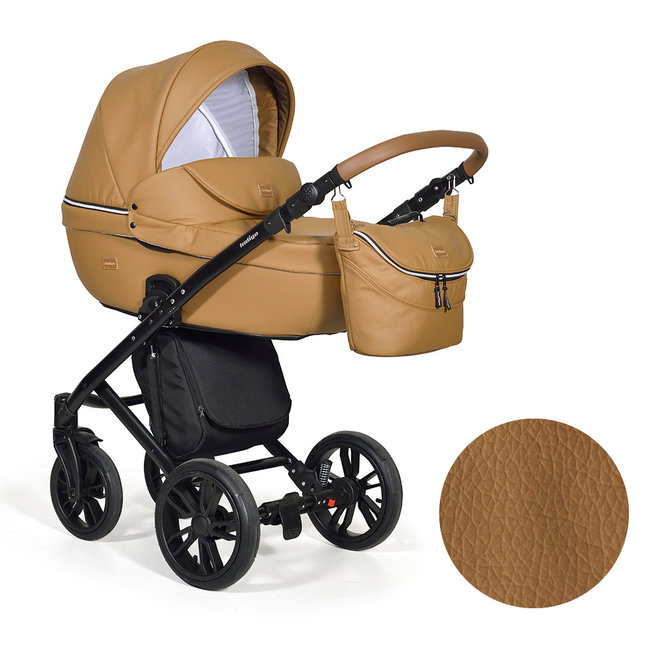 Коляска для новорожденных 2 в 1 Indigo Marco City на поворотных колесах с прогулочным блоком, экокожа или экокожа с тканью, цвет Мс-08