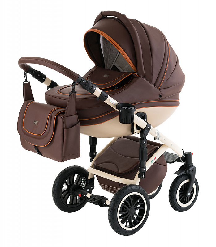 Коляска 3 в 1 Vikalex Ferrone, детская коляска для новорожденных 3 в 1 на поворотных колесах Vikalex Ferrone leather, кожаная коляска с автокреслом Италия, цвет Brown