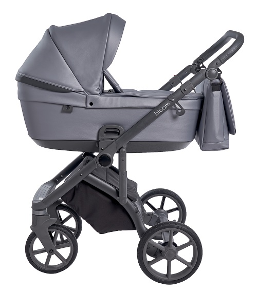 Roan Bloom детская коляска для новорожденного Роан Блум на гелиевых поворотных колесах с прогулочным блоком - купить в Москве с доставкой по РФ- цвет Grey Perl перламутровая экокожа