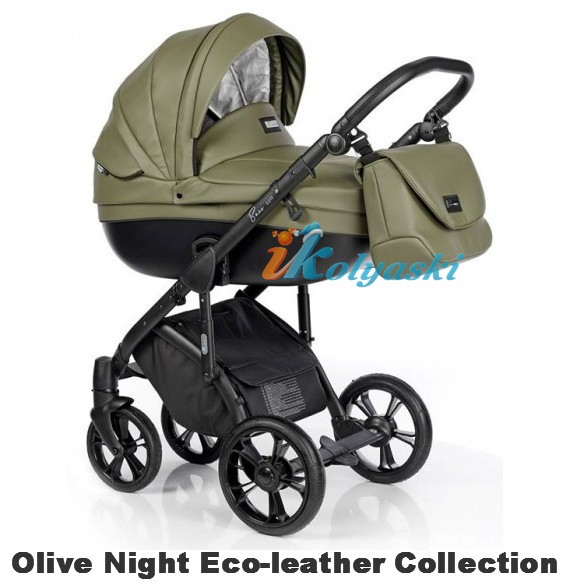 коляска для новорожденных Roan Bass Soft LE 3 в 1 Eco-Leather Collection цвет Olive Night