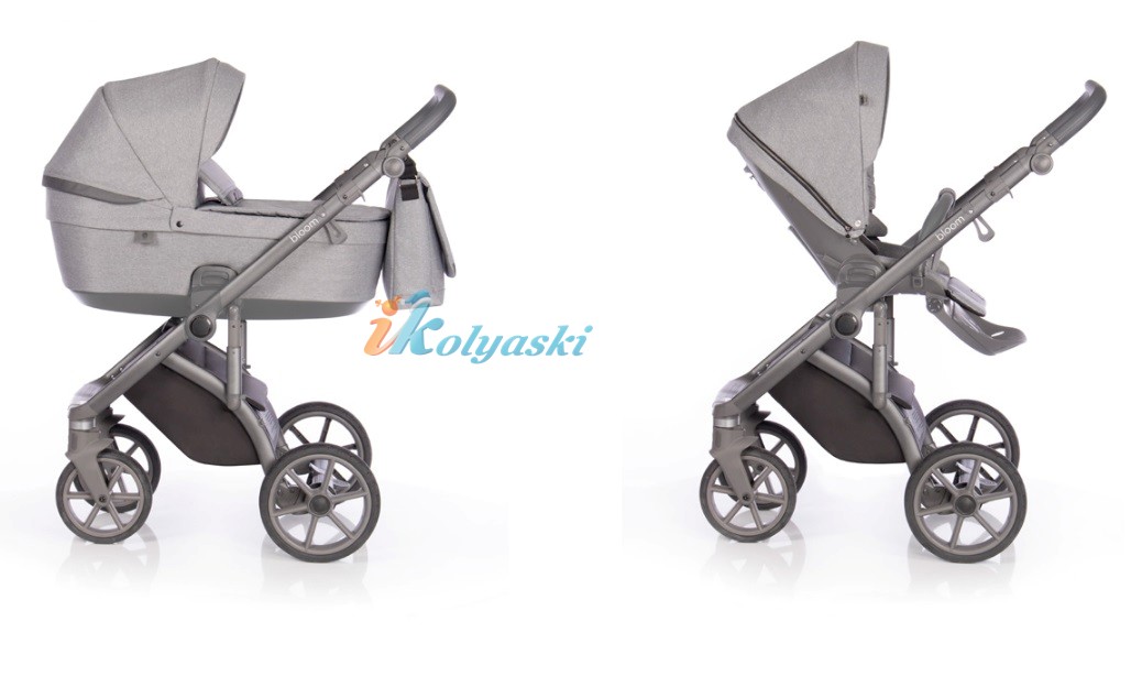 Roan Bloom 3 в 1 детская коляска для новорожденного на гелиевых бескамерных поворотных колесах с прогулочным блоком и автокреслом, цвет Grey Dots