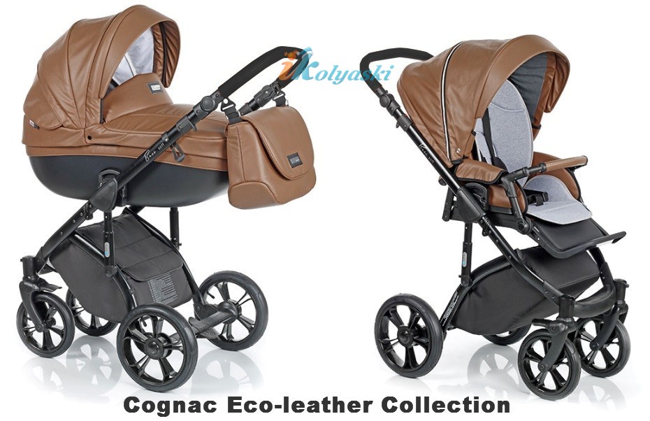 Roan Bass Soft LE 2 в 1, Eco-Leather Collection, Детская коляска для новорожденных, на поворотных колесах,  цвет Cognac