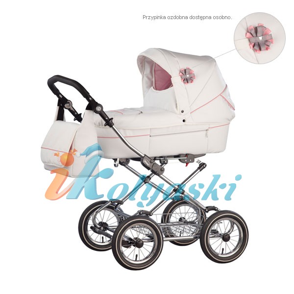 Расцветка белая с розовымым салоном - R5 . Детская коляска люлька, коляска для новорожденных, коляска зима-лето, коляска 2 в 1, Raon Rialto Luxe