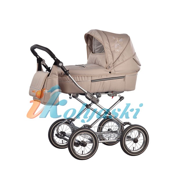 Цвет Песочный с вышивкой - R13 , детская коляска для новорожденных, от 0 до 3 лет, коляска люлька, с прогулочной Roan Rialto Luxe