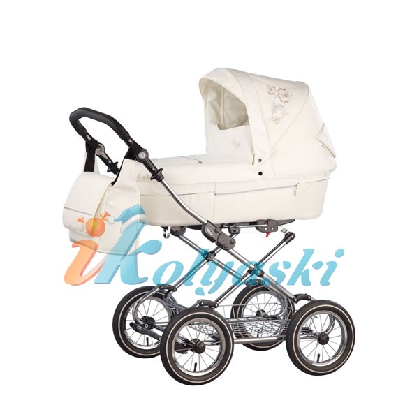 Цвет белый с вышивкой - R11 . Коляска для новорожденных, коляска 2 в 1, люлька с прогулочным блоком, коляска от рождения до 3 лет, Roan Rialto Luxe
