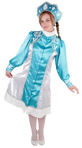 Новогодний костюм Снегурочки с кокошником, размер L-M,  русский размер: от 44 до 48, артикул Е93324, фирма Snowmen, Канада